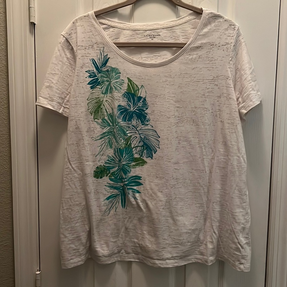 COPY - White and Sheer Palm Leave Tee Shirt
